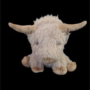 Goffa Fluffy‎ Highland Cow Plush Stuffed Animal 11" Beige Curly Fur Soft Hug Toy